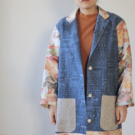 Blue x embroidery Kimono long jacket (no.100)