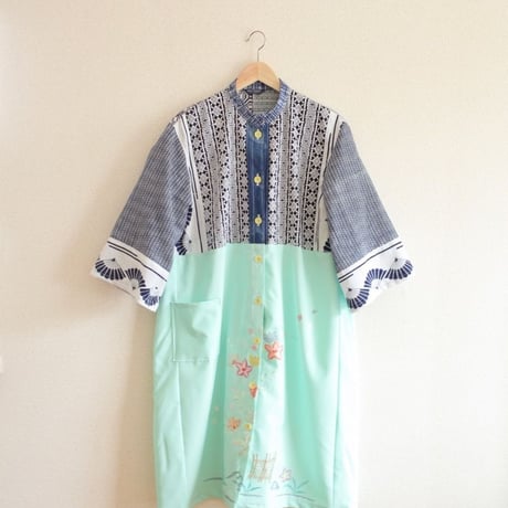 Yukata patchwork & Flower embroidery Kimono dress Jacket (no.331)
