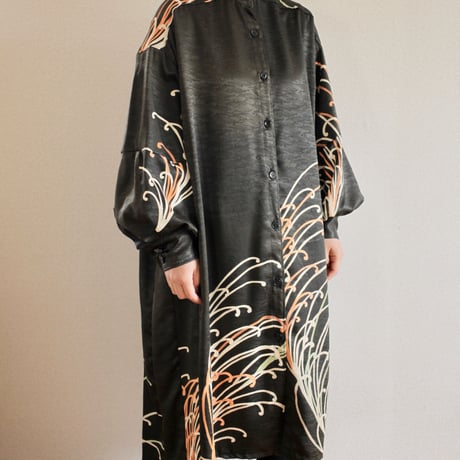 Black Silk Kimono Long Shirt Dress (no.418)