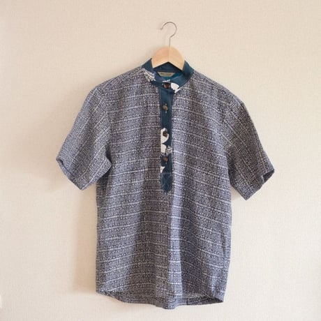 Men's Yukata fabric half placket shirt (no.171)