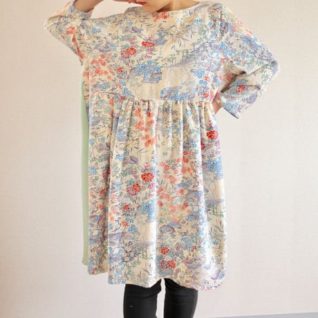 [Large Size] Flower pattern Silk Kimono Tunic (no.425)