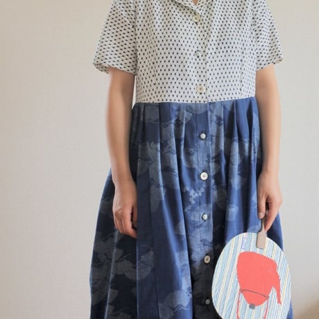 Dots & Blue Kimono Summer Short Sleeves Dress (no.302)