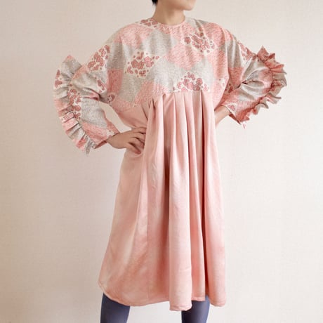 Frilled sleeves Pink Kimono One piece Dress (no.413)