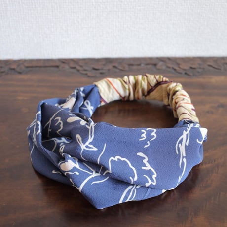FINAL SALE !!!Kimono Hairband Silk blue x Orange (no.469)