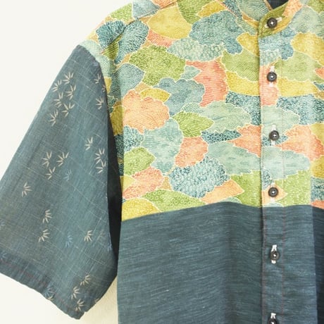 Men's Leaf pattern & dark blue thin kimono shirt (no.176)