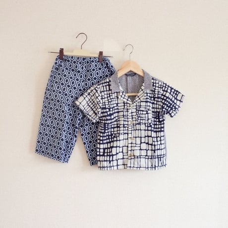 KIDS yukata fabric summer shirt & pants (no.298)