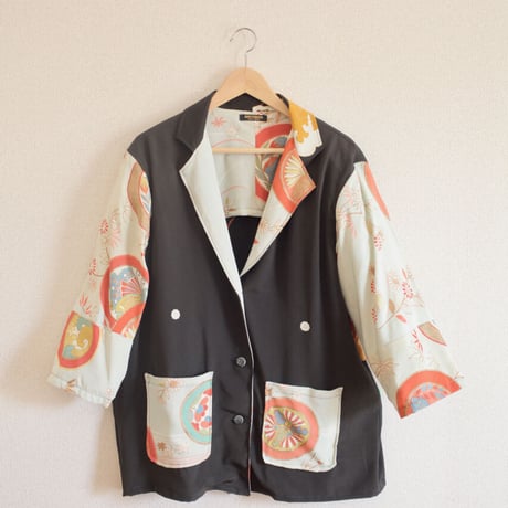 Black & Flower pattern Kimono Oversized Jacket (no.497)
