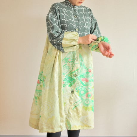 FINAL SALE Green Kimono Tiered Shirt Long Dress (no.475)