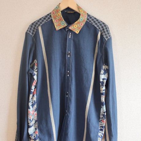 Men's Japanese blue cotton kimono shirt (no.390)