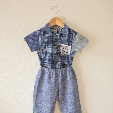 SALE!!!! KIDS blue check yukata cool shirt&pants (no.207)