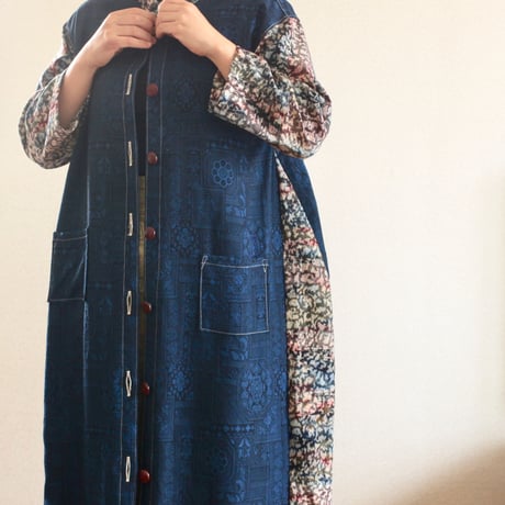 Blue x abstract Kimono long dress jacket (no.219)