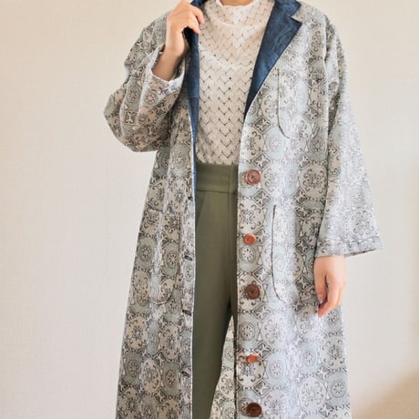 4pockets Light blue abstarct pattern Oversized Kimono Coat (no.234)