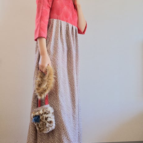 (Mini pochette included!) swirl pattern Kimono maxi length dress (no.354)