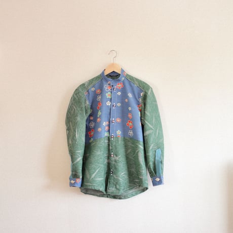 FINAL SALE!! Men's green & retro Kimono casual shirt (no.289)
