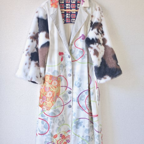 Animal pattern Fur x Kimono Long gown jacket  (no.105)