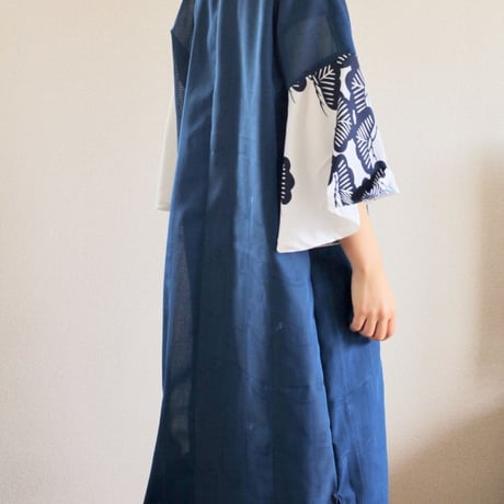 Flare sleeves Japanese Blue summer Long Dress (no.318)