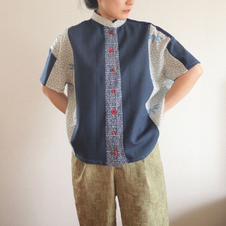 Patchwork mannish-look half sleeve shirt (no.165)