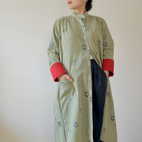 Green Stripe Kimono Long dress Jacket (No.197)