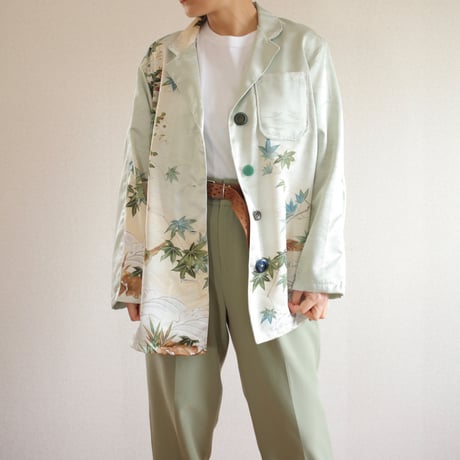 Sparrow pattern Pastel Green Kimono Unisex Jacket (no.421)