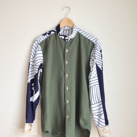 Moss green x Kimono casual shirt (no.142)