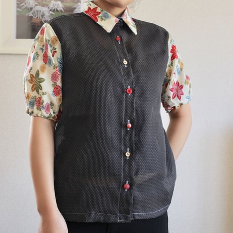Black x flower pattern  see-through  shirt (no.158)