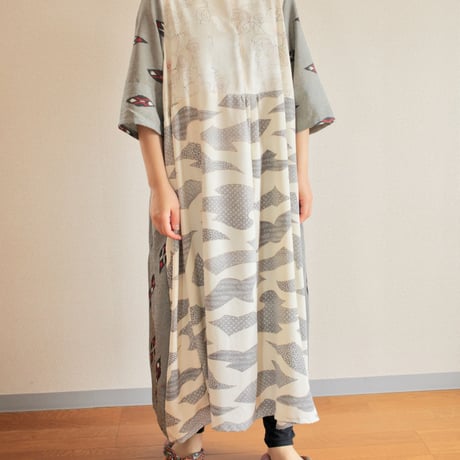 Black&White Kimonos Maxi length Tunic Dress (no.447)