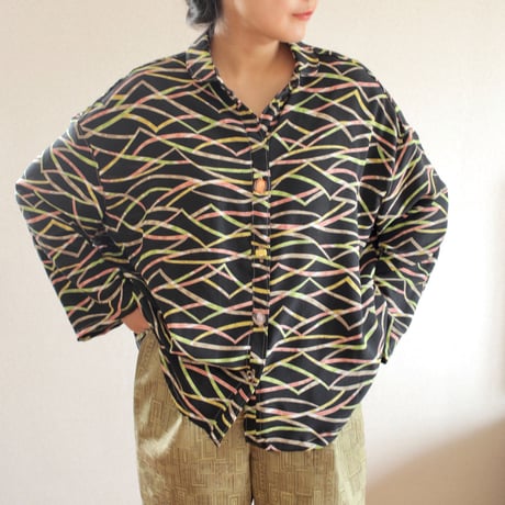 Black silk kimono over-sized blouse (no.168)