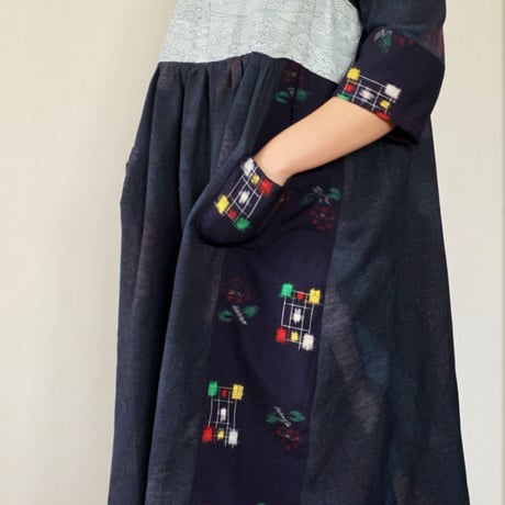 Kasuri &Blue Kimono dress tunic (no.257)