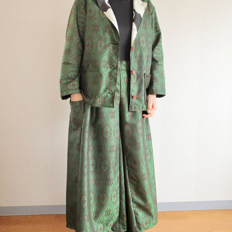[Large size] Dark Green Kimono Jacket & Wide pants Combination (no.426)