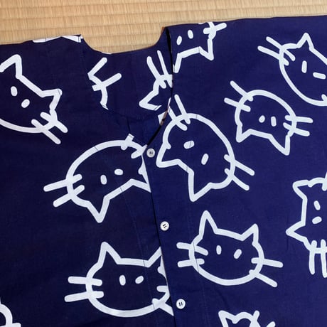 ねこちゃんの鯉口シャツ・紺