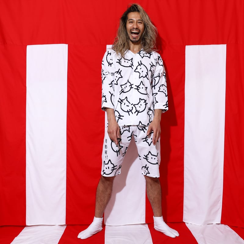 ねこちゃんの鯉口シャツ・白 | 月影屋