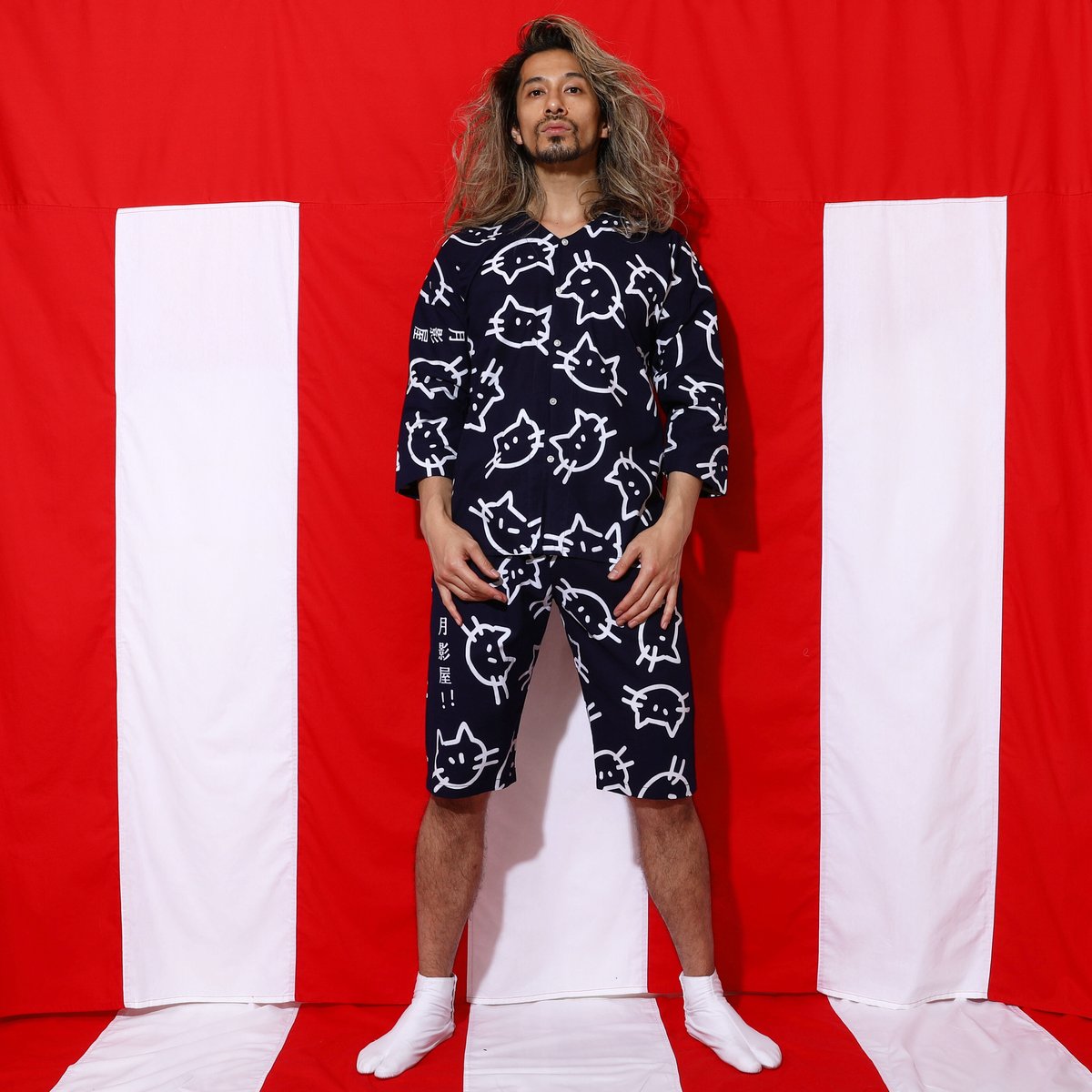 ねこちゃんの鯉口シャツ・紺 | 月影屋