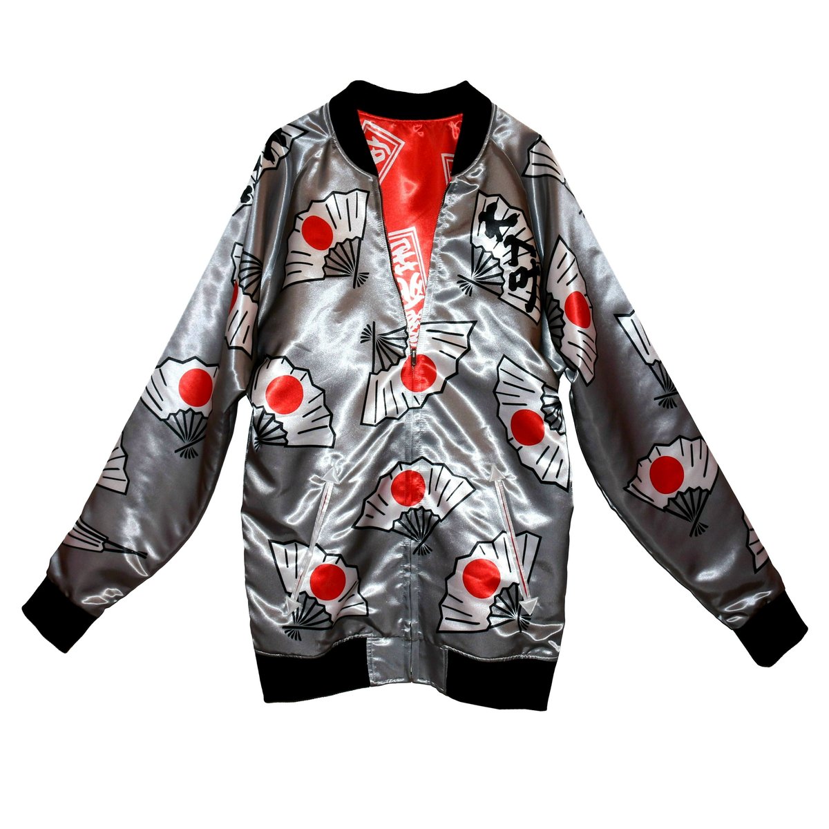 月影すかじゃん 日の丸扇グレー×夜露死苦赤・ロング | 月影屋