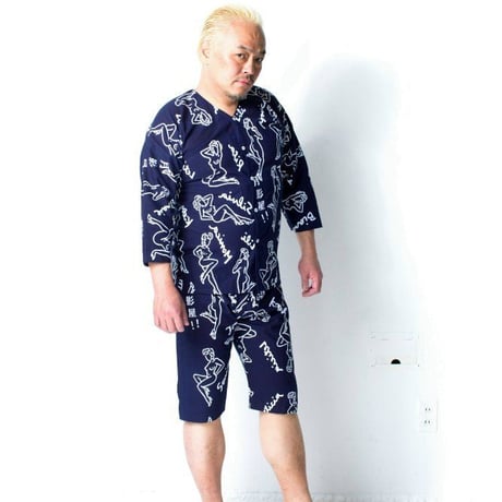 オネーチャンの鯉口シャツ・紺