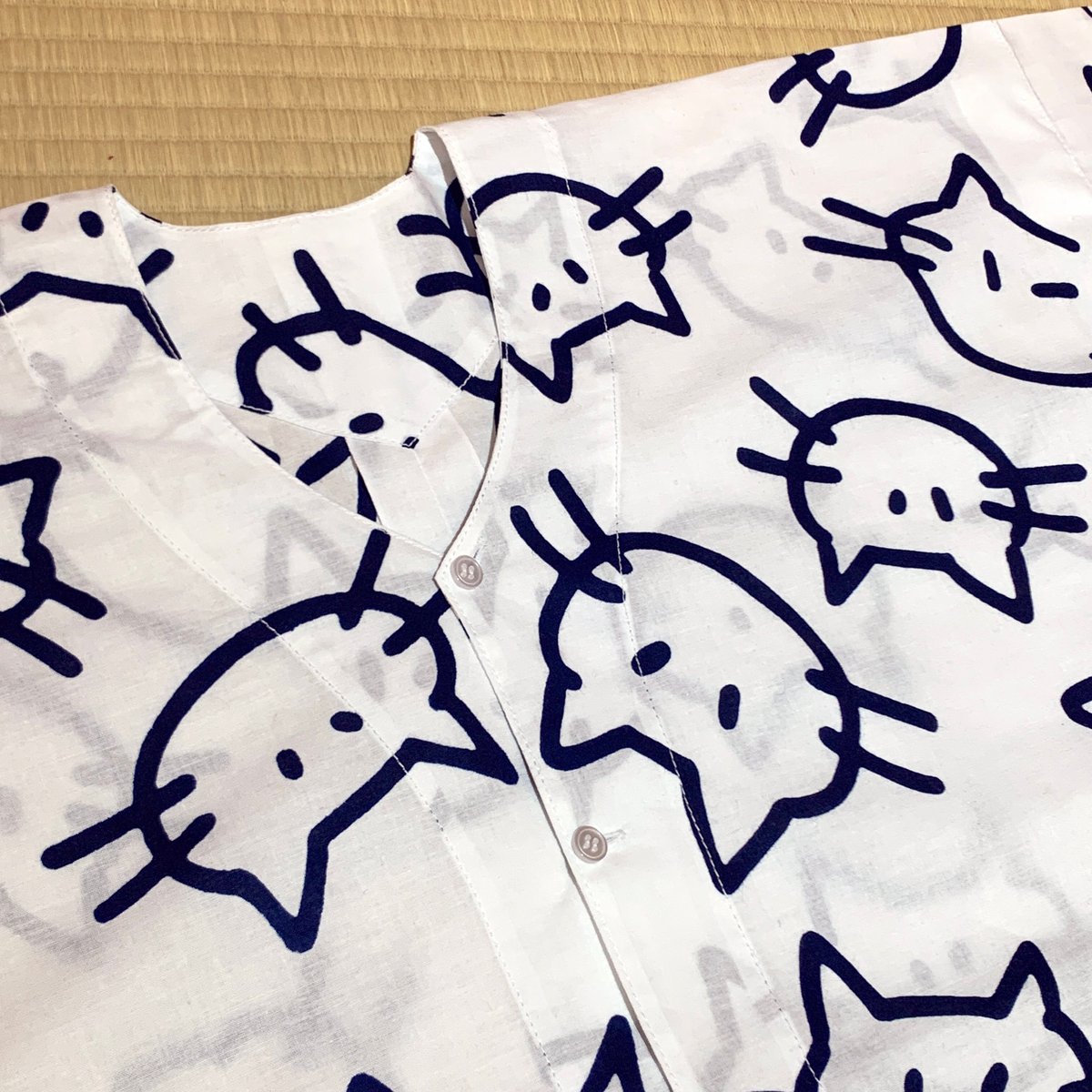 ねこちゃんの鯉口シャツ・白 | 月影屋