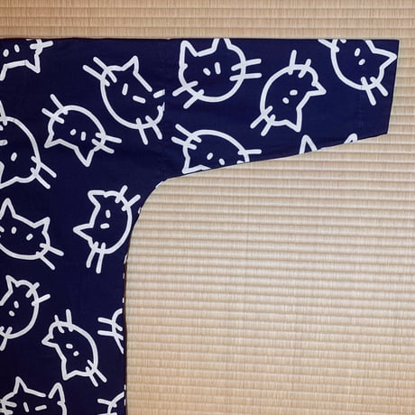ねこちゃんの鯉口シャツ・紺