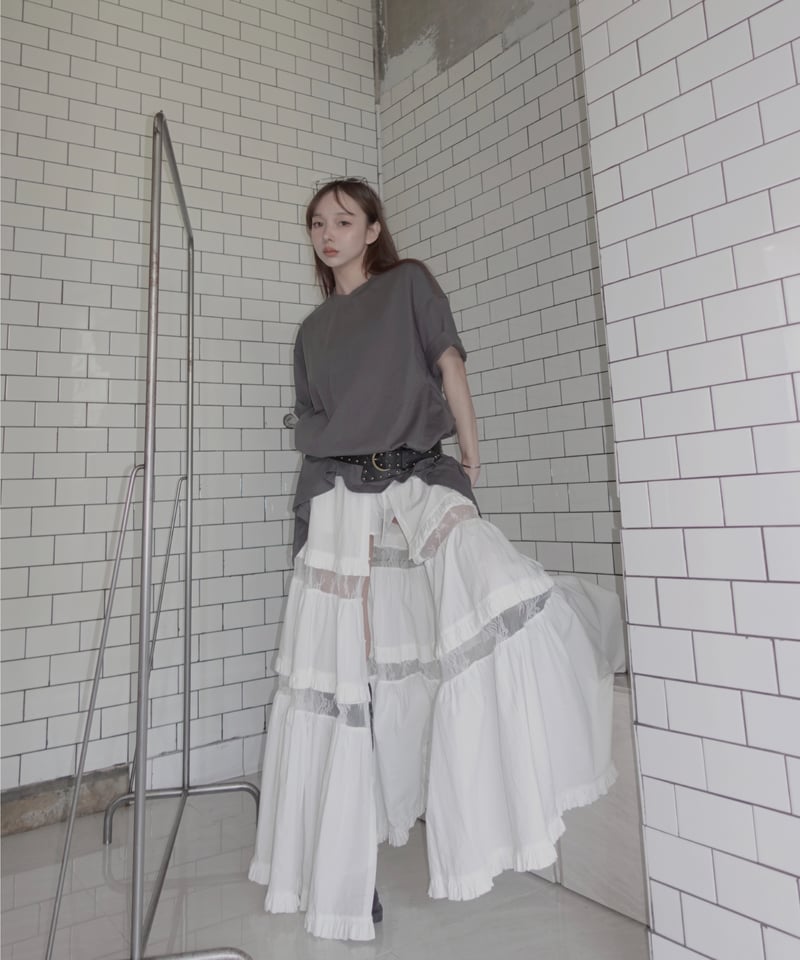 Milk］フロントオープンレースティアードスカート / Front Open Lace Ti