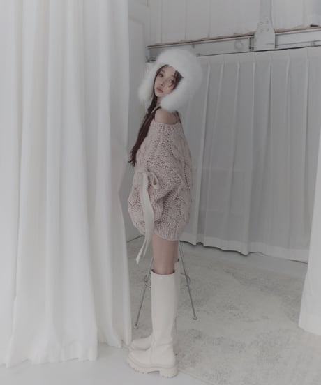 ハンドニッティングケーブルリボンニット/Hand-knitted Cable Ribbon Knit
