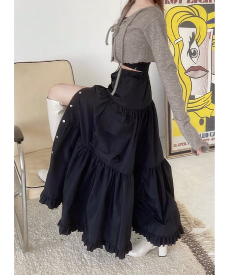 フリルヘムクロップドリボンニットカーディガン / Frill Hem Cropped Ribbon Knit Cardigan
