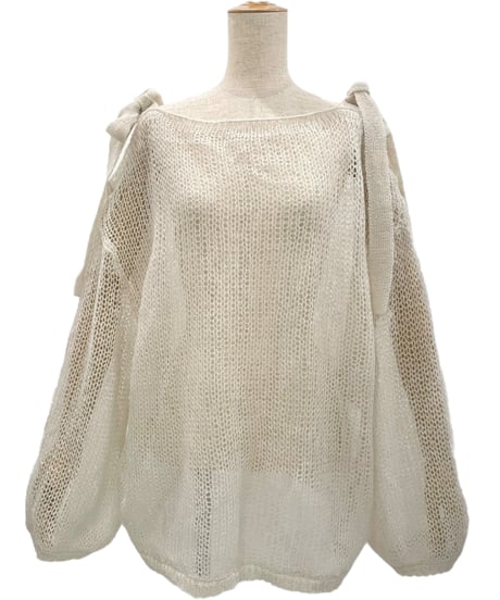【Black】ショルダーリボンモヘアニット/Shoulder Ribbon Mohair Knit