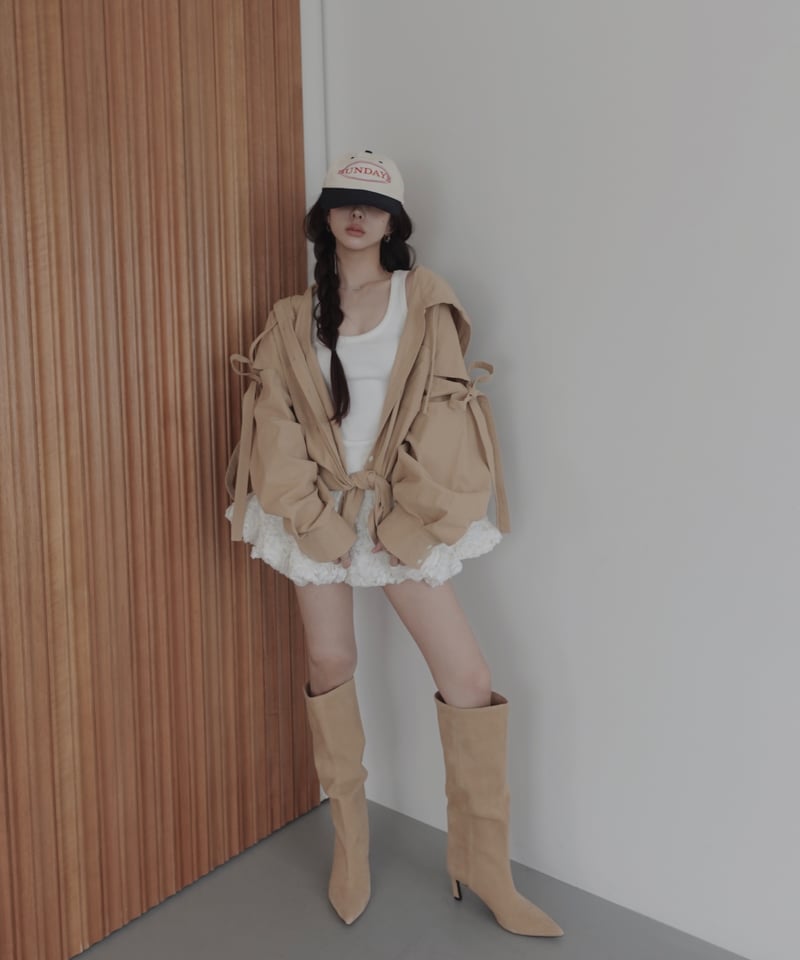 Latte】サイドカットフードシャツ/Side Cutting Hooded Shirts
