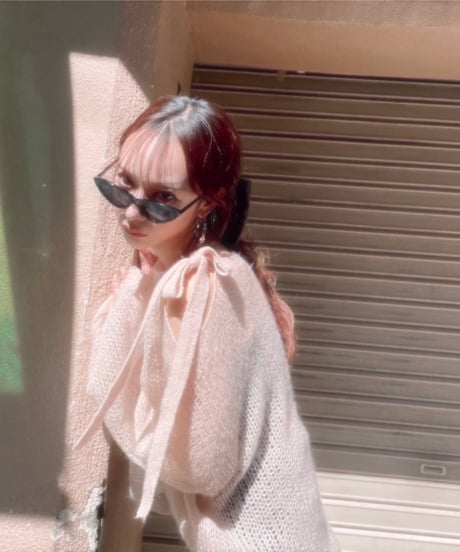 【BabyPink】ショルダーリボンモヘアニット/Shoulder Ribbon Mohair Knit
