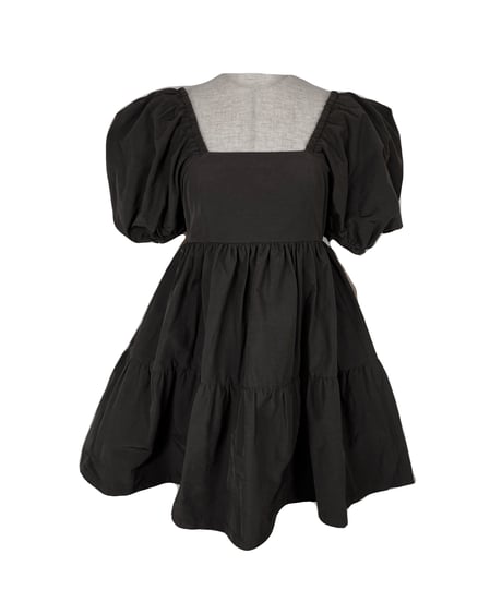 【ブラック】パフスリーブチュニックワンピ Puff Sleeve Tunic One-Piece