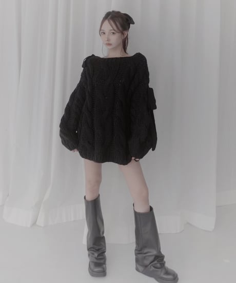 ハンドニッティングケーブルリボンニット/Hand-knitted Cable Ribbon Knit