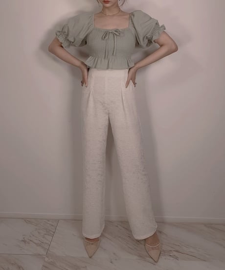 クリンクルマテリアルハイウェストパンツ　Crinkle Material High Waist Pants