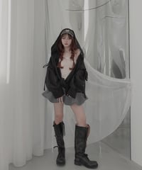 サイドカットフードシャツ ブラック Sheer Black】サイドカットフードシャツ/Side Cutting Hooded S
