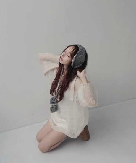 【IceWhite】ショルダーリボンモヘアニット/Shoulder Ribbon Mohair Knit