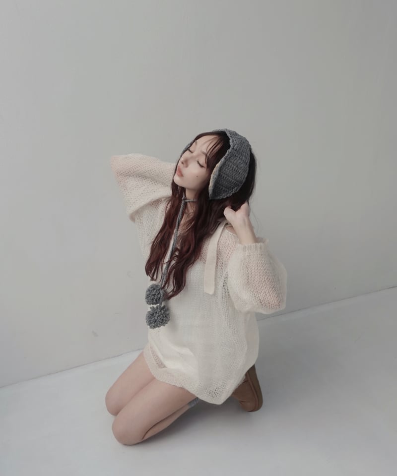 IceWhite】ショルダーリボンモヘアニット/Shoulder Ribbon Mohair