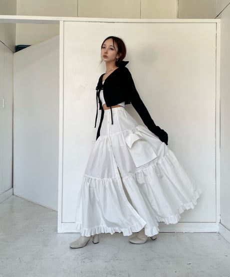 フリルヘムクロップドリボンニットカーディガン / Frill Hem Cropped Ribbon Knit Cardigan