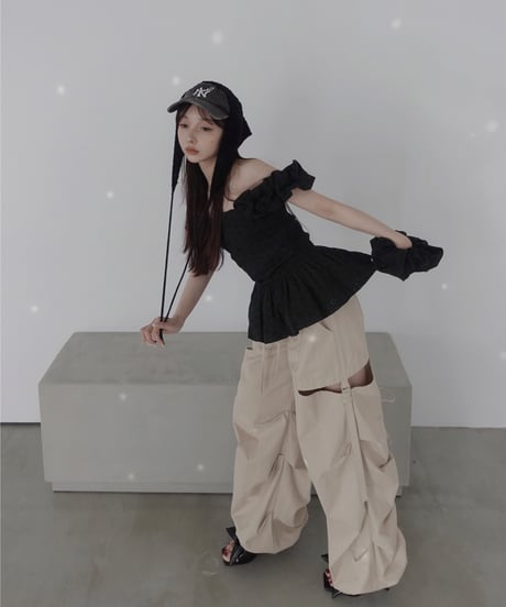 【Black】コットンレーストップ(+ビッグシュシュ）/ CottonLace Top(+BigSHUSHU)